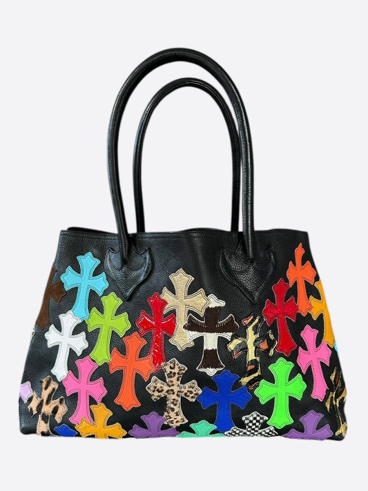 Chrome Hearts Black Multicolor Cross Patch Tote Bag