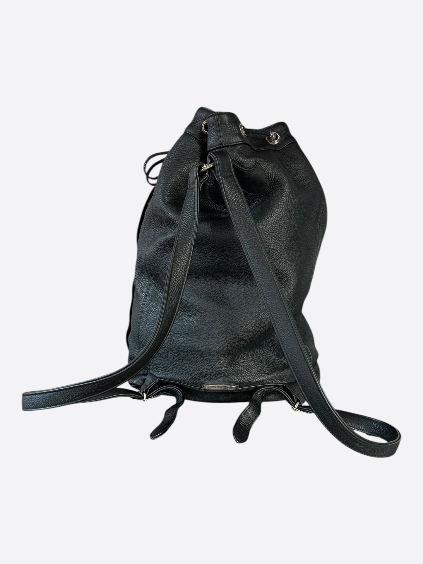 Chrome Hearts Black Cross Patch Leather Drawstring Backpack