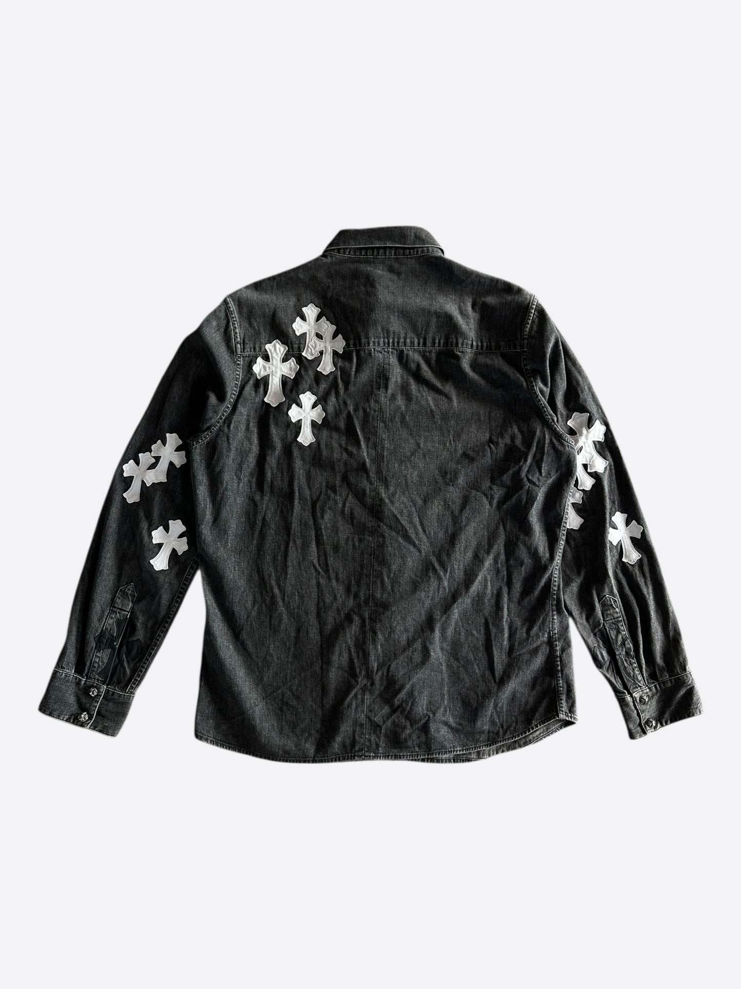 Chrome Hearts Black & White Cross Patch Denim Shirt