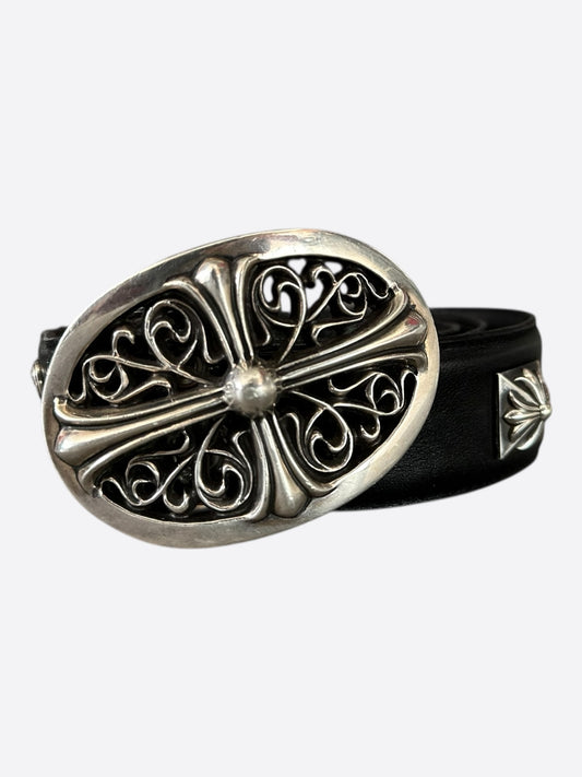 Chrome Hearts Black & Silver Oval Cross Pyramid Belt