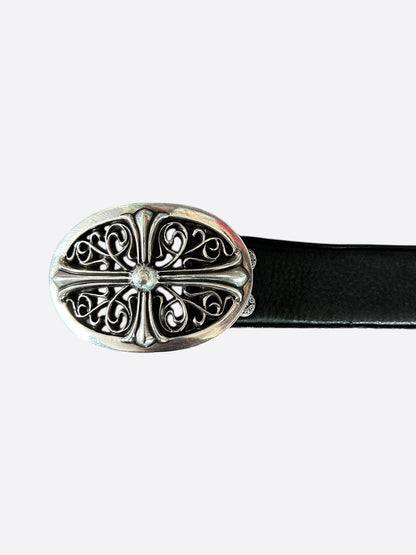 Chrome Hearts Black & Silver Oval Cross Pyramid Belt