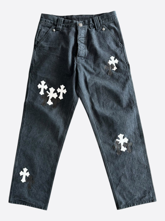 Chrome Hearts Black & White Herringbone Cross Patch Carpenter Pants