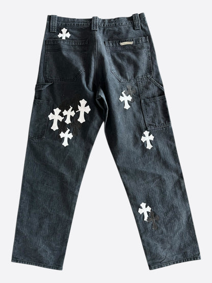 Chrome Hearts Black & White Herringbone Cross Patch Carpenter Pants
