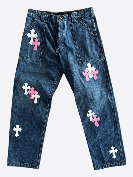 Chrome Hearts Blue & Multicolor Cross Patch Carpenter Jeans