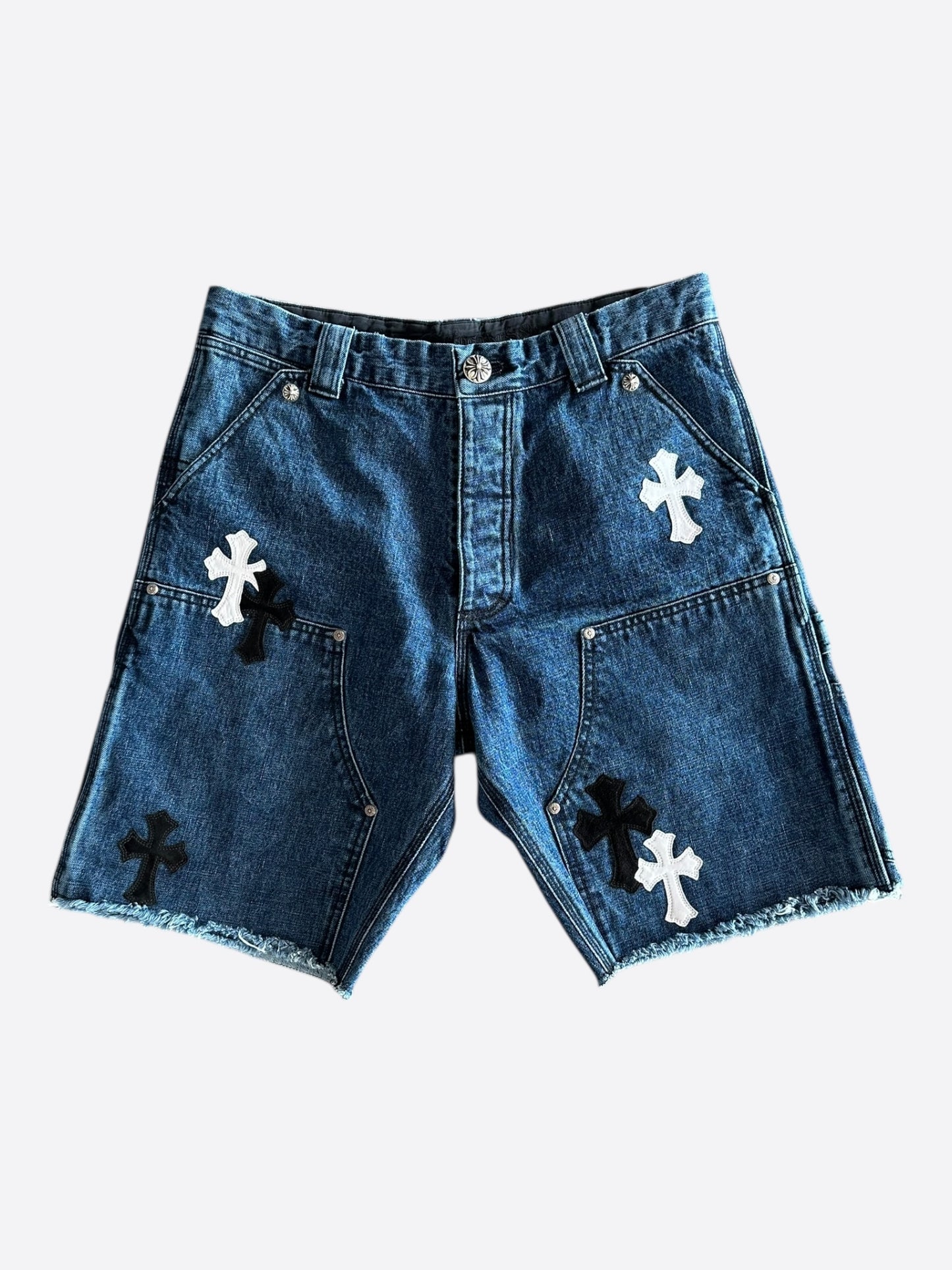 Chrome Hearts Blue & Multicolor Cross Patch Carpenter Shorts