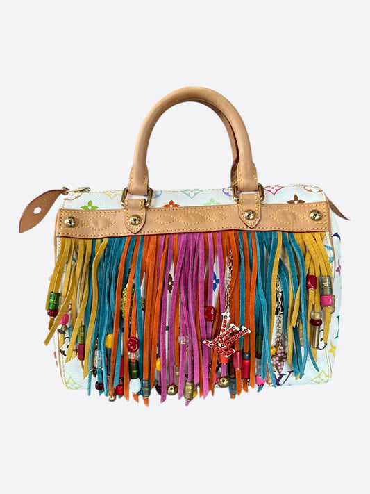 Louis Vuitton White & Multicolor Monogram Fringe Speedy 25