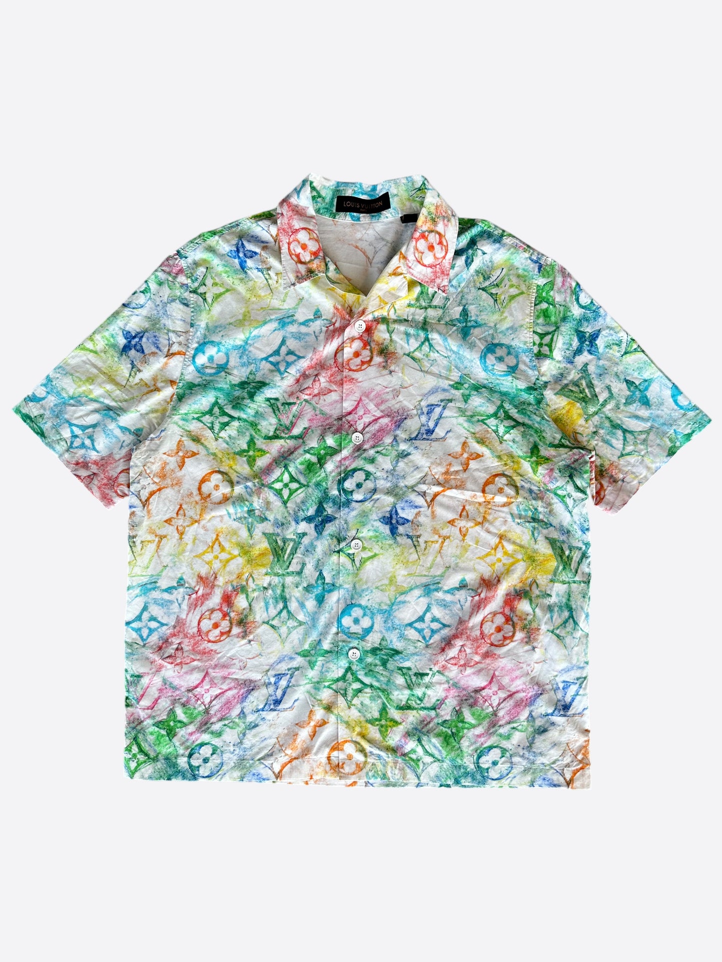 Louis Vuitton White Multicolor Pastel Monogram Button Up Shirt