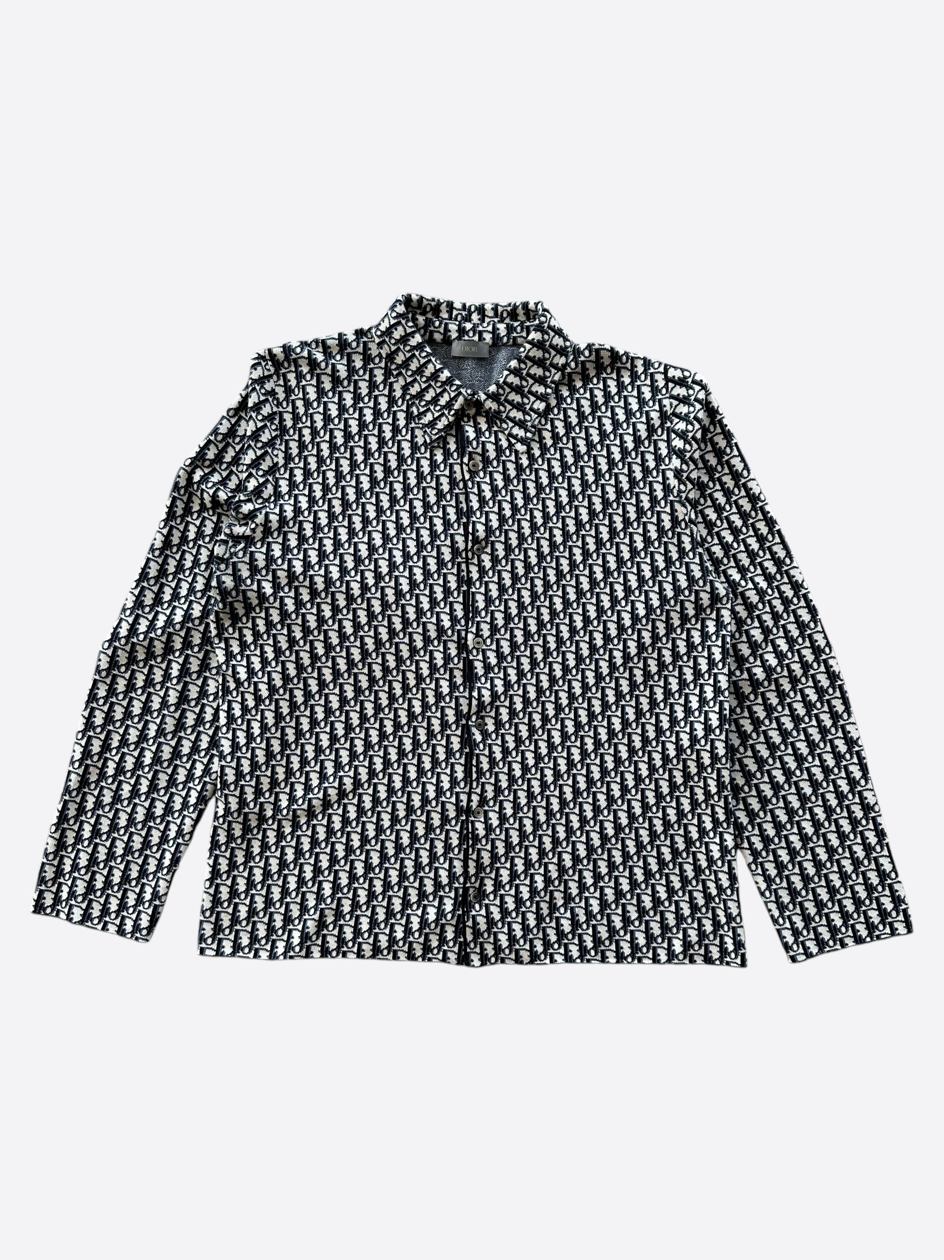 dior dress shirt Dior Beige & Blue Oblique Button Up Shirt