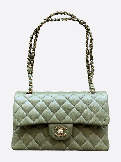 Chanel Olive Small Quilted Caviar Flap Bag