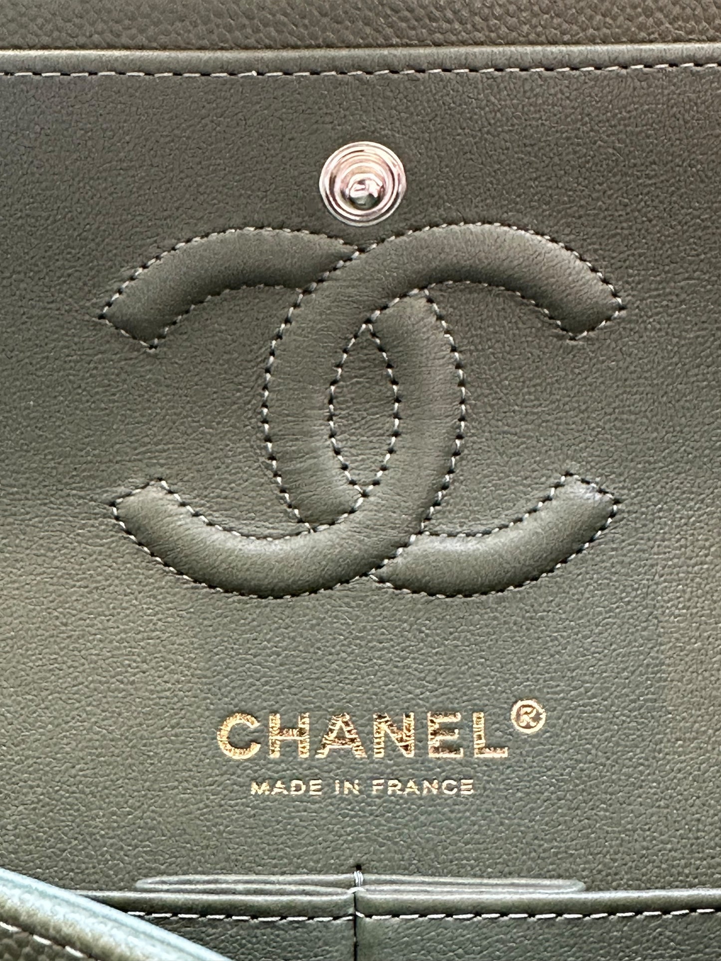 Chanel Olive Small Quilted Caviar Flap Bag