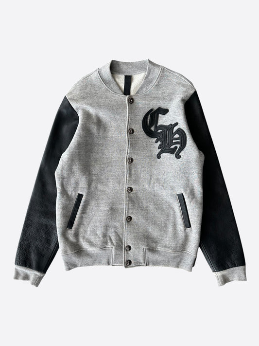 Chrome Hearts Grey & Black Leather Varsity Jacket