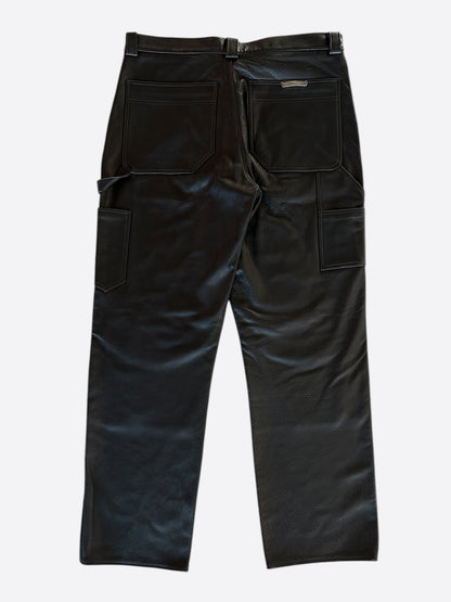 Chrome Hearts Black Leather Fleur Knee Carpenter Pants