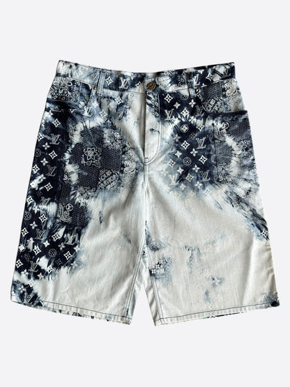 Louis Vuitton Blue Bleached Bandana Monogram Denim Shorts