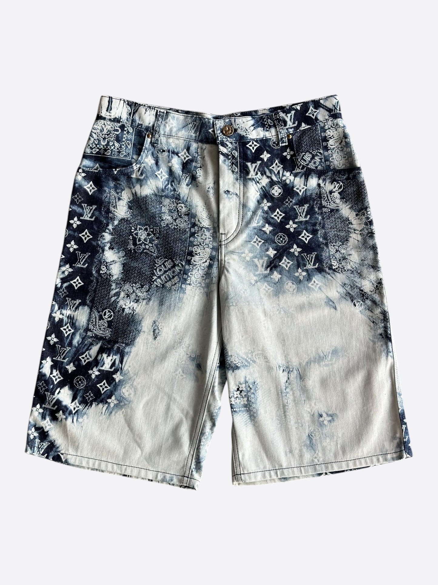 Louis Vuitton Blue Bleached Bandana Monogram Denim Shorts