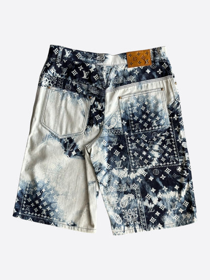 Louis Vuitton Blue Bleached Bandana Monogram Denim Shorts