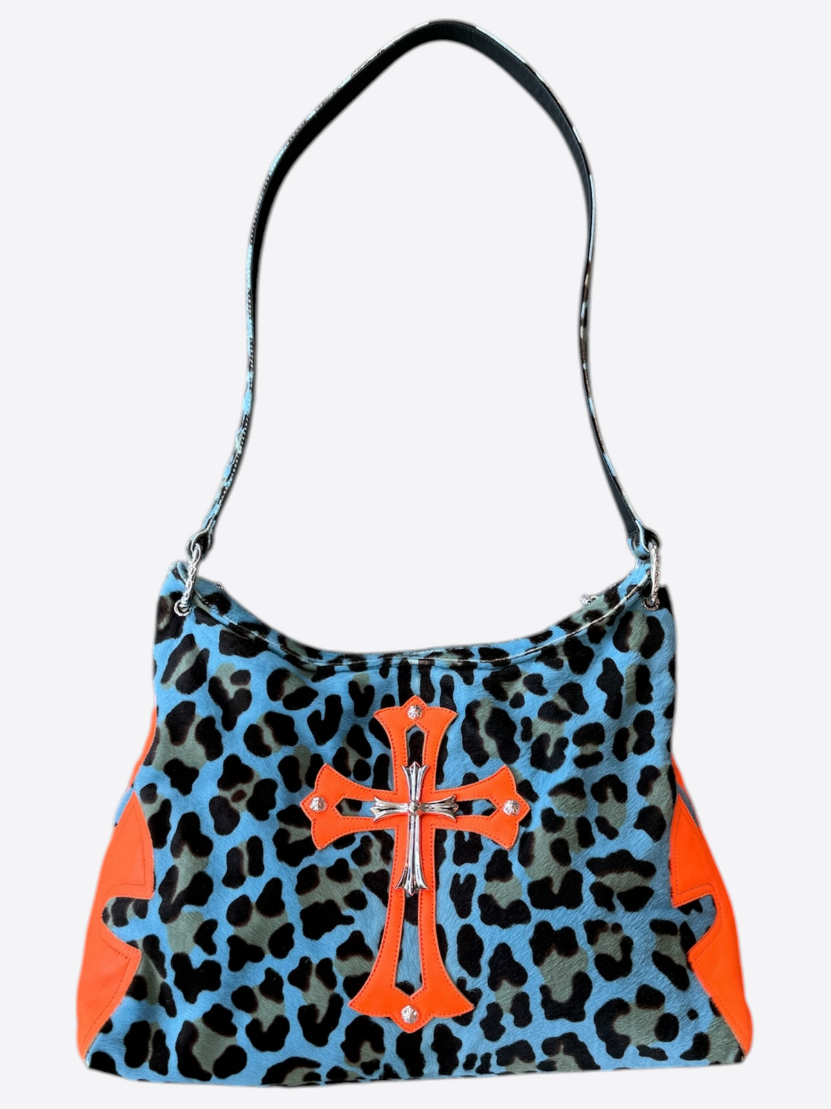 Chrome Hearts Blue Leopard & Orange Cross Patch Lyon Bag