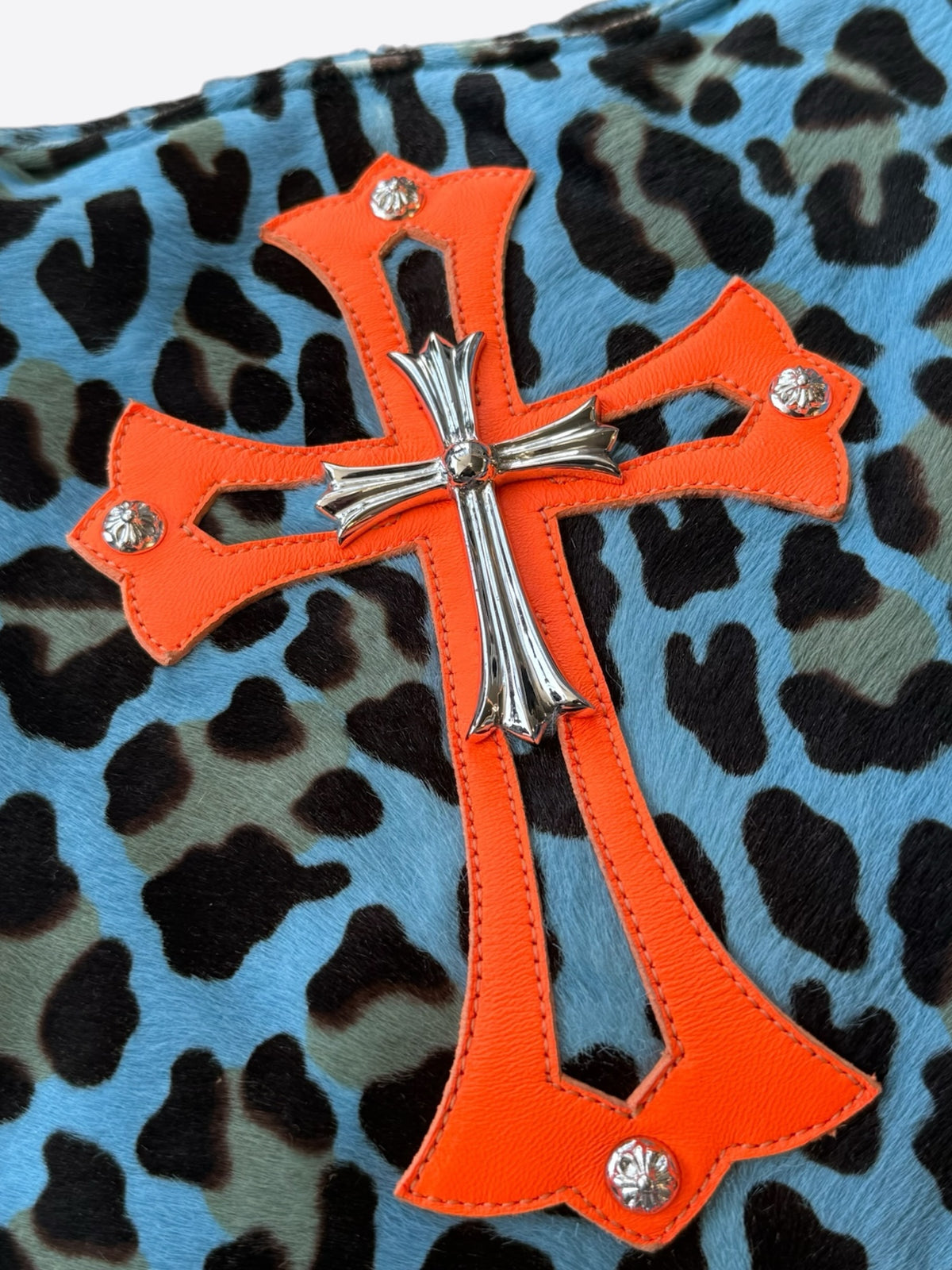 Chrome Hearts Blue Leopard & Orange Cross Patch Lyon Bag