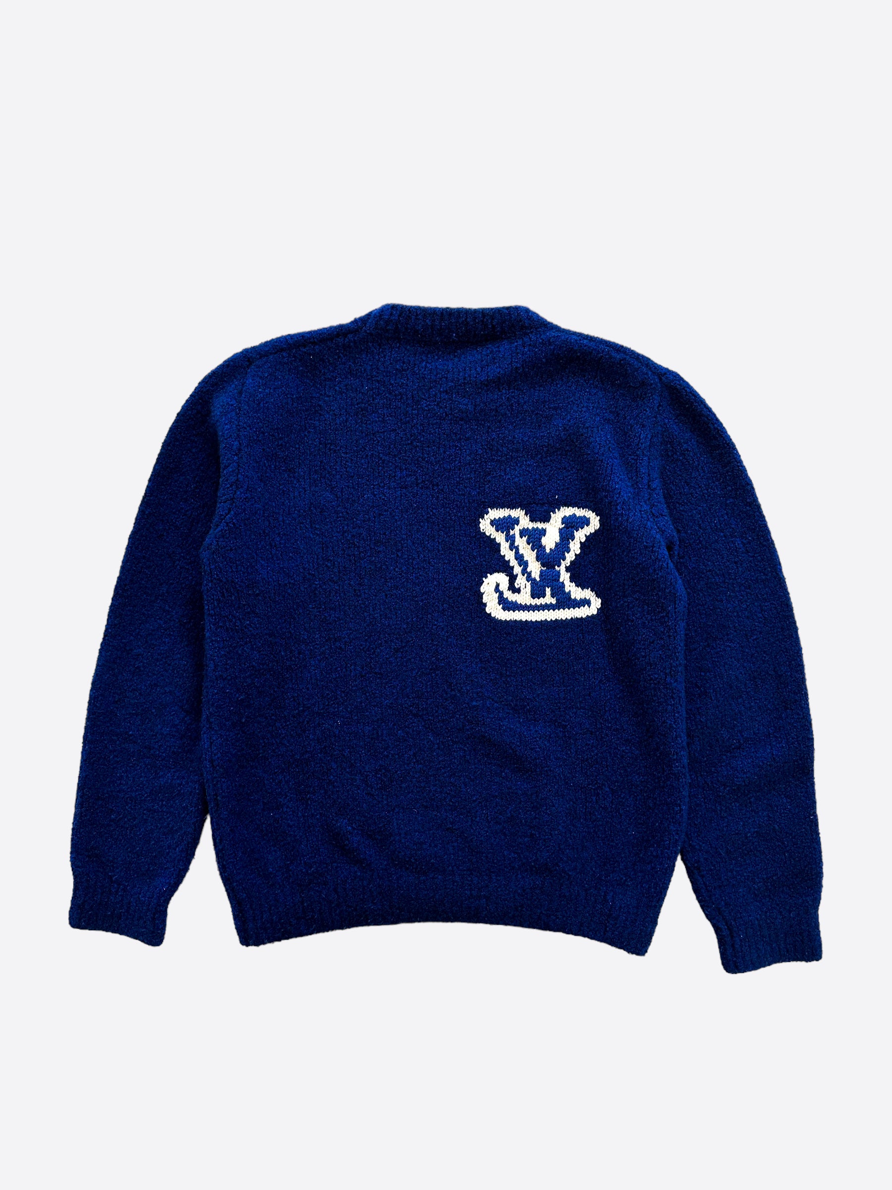 LOUIS VUITTON blue white wool blend STRIPED Crewneck Sweater L at 1stDibs  louis  vuitton blue and white sweater, blue lv sweater, louis vuitton sweater blue  and white