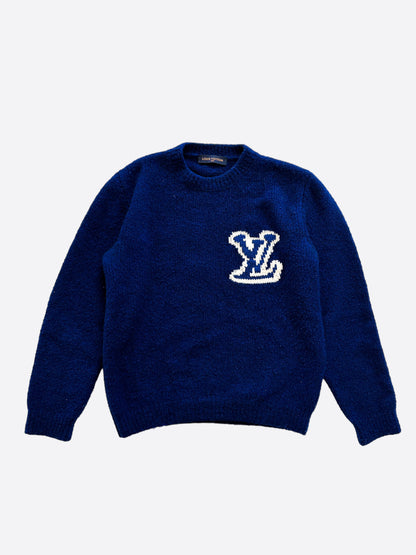 Louis Vuitton Blue & White Logo Wool Sweater