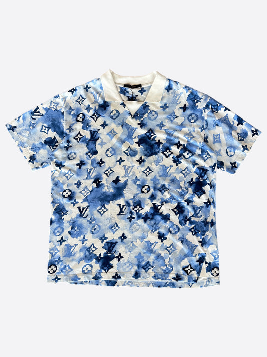 Louis Vuitton Blue & White Watercolor Monogram Polo T-Shirt