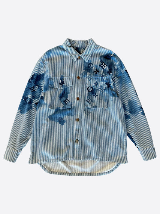 Louis Vuitton Blue Watercolor Monogram Denim Button Up Shirt