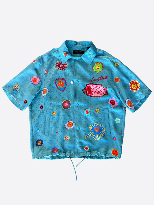 Louis Vuitton Yayoi Kusama Blue Faces Monogram Silk Shirt