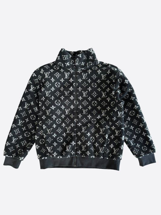 Louis Vuitton Black & Grey Monogram Fleece Zip Up Jacket