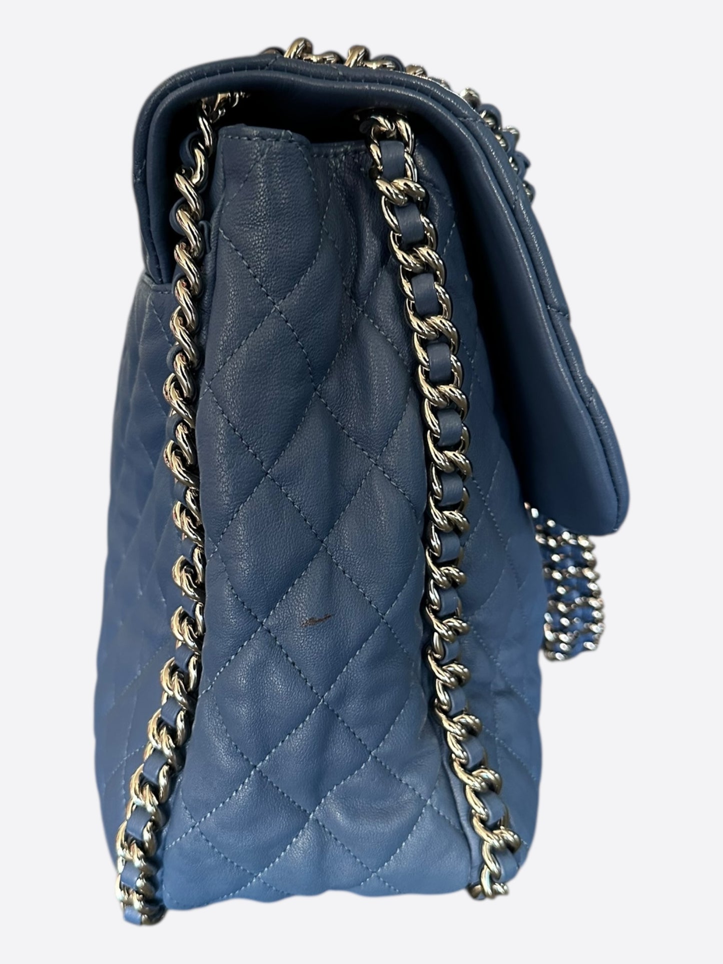 Chanel Navy Lambskin Quilted Chain Around Maxi Flap Bag