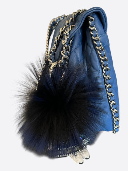 Chanel Navy Lambskin Quilted Chain Around Maxi Flap Bag