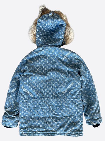 Louis Vuitton Supreme Blue Monogram Denim Parka