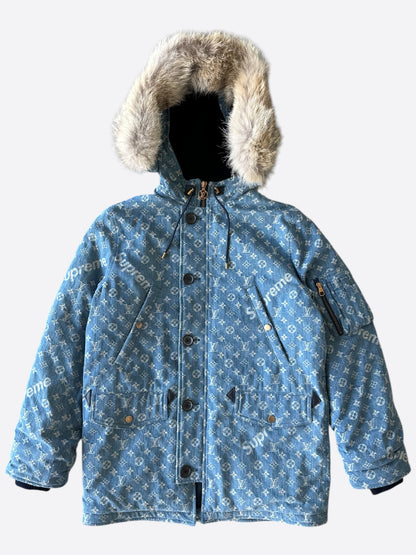 Louis Vuitton Supreme Blue Monogram Denim Parka