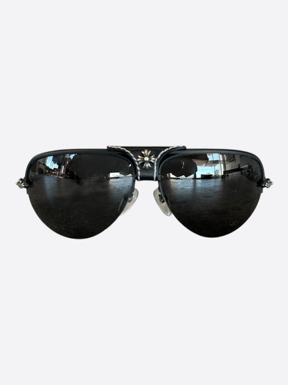 Chrome Hearts Black Leather & Silver Balls Sunglasses