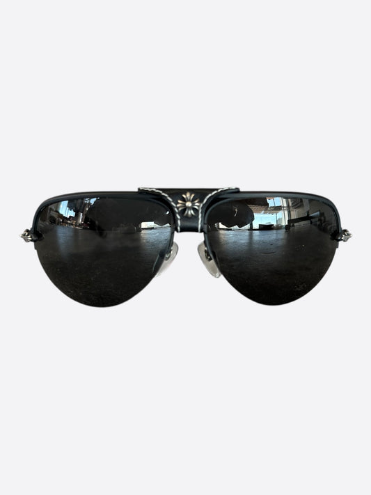 Chrome Hearts Black Leather & Silver Balls Sunglasses