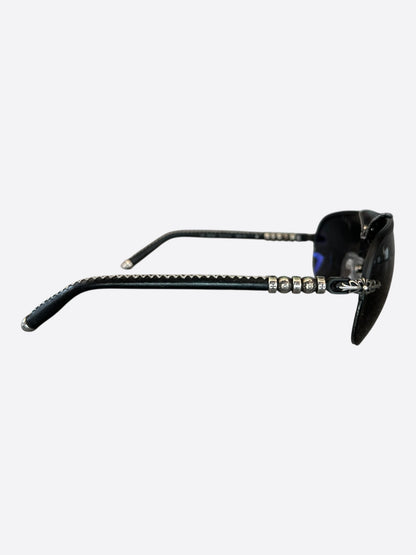 Chrome Hearts Black Leather & Silver Balls Sunglasses