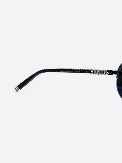 Chrome Hearts Black Leather & Silver Balls Sunglasses