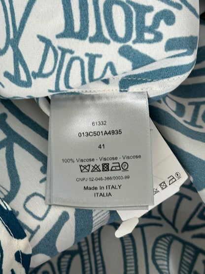 Dior White & Blue Stussy All Over Print Button Up Shirt