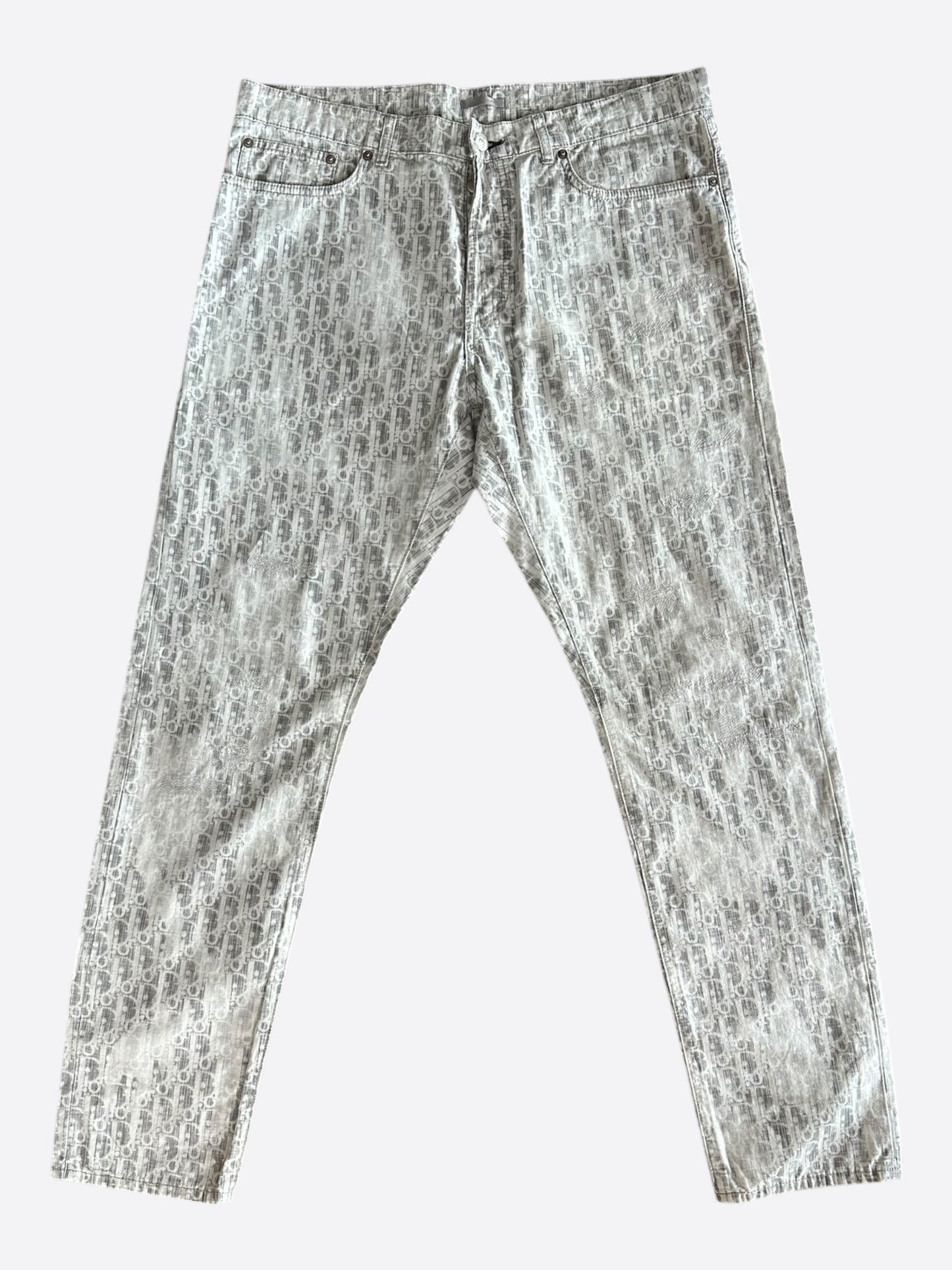 Dior Grey & White Distressed Oblique Slim Jeans