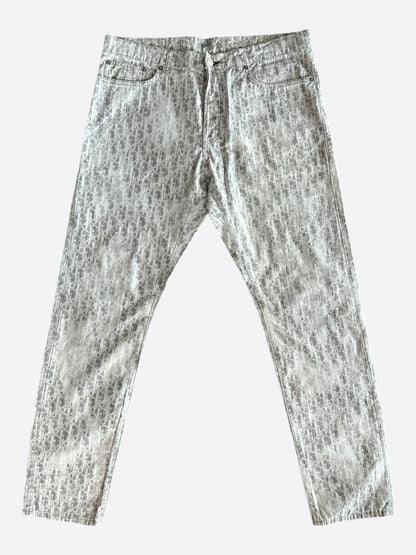 Dior Grey & White Distressed Oblique Slim Jeans