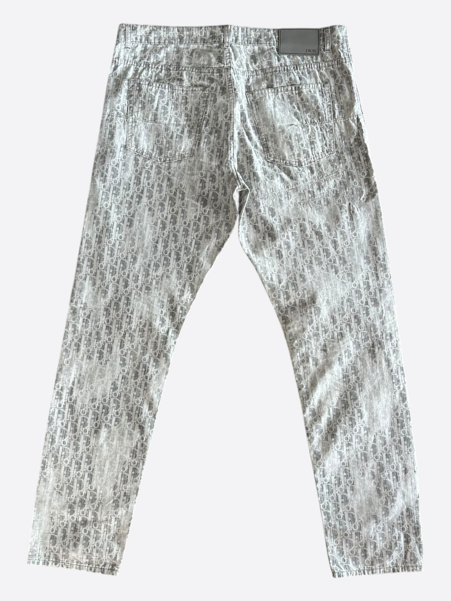 Dior Grey & White Distressed Oblique Slim Jeans