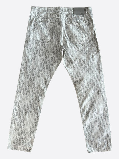 Dior Grey & White Distressed Oblique Slim Jeans