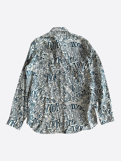 Dior White & Blue Stussy All Over Print Button Up Shirt