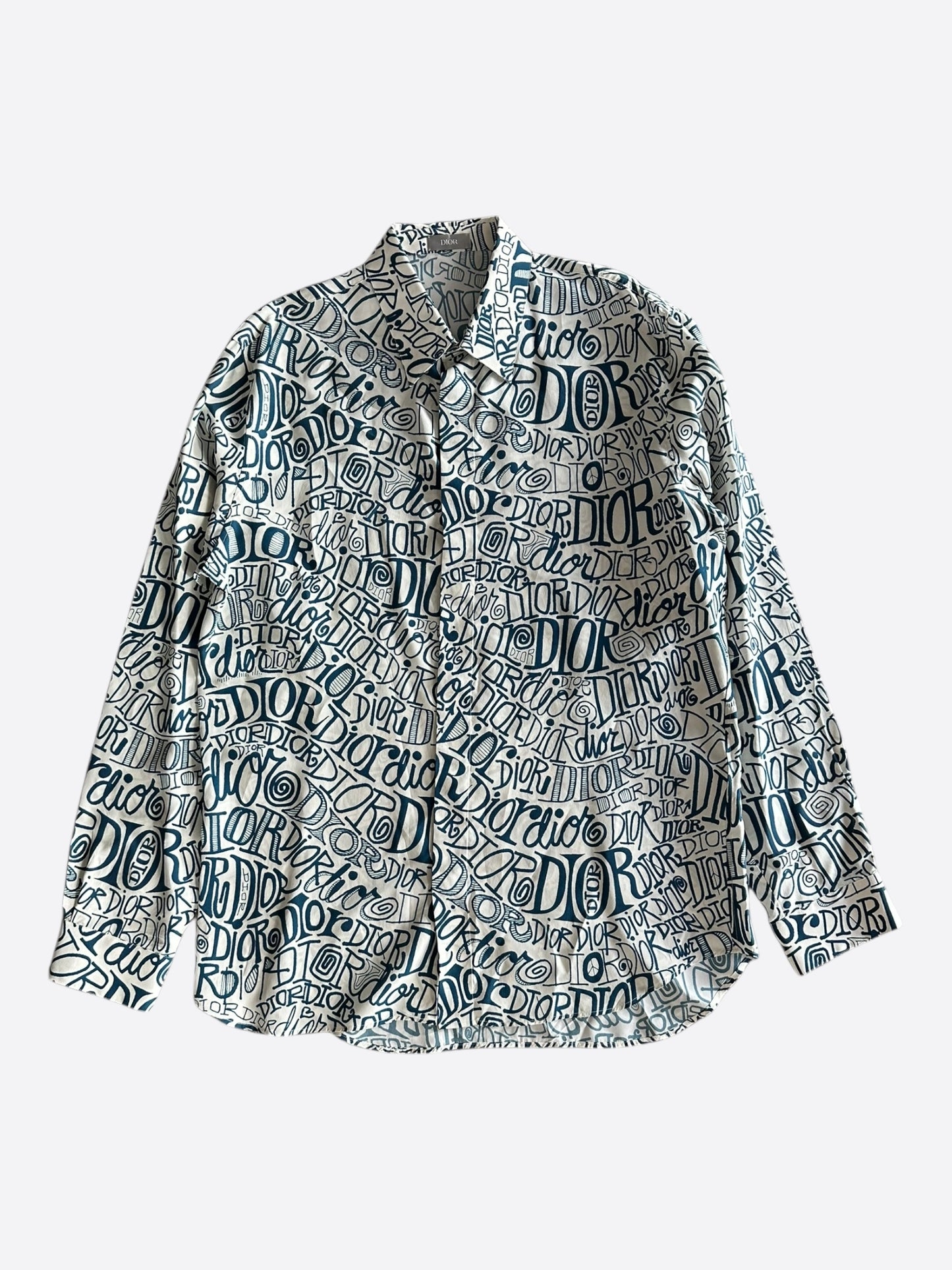Dior White & Blue Stussy All Over Print Button Up Shirt
