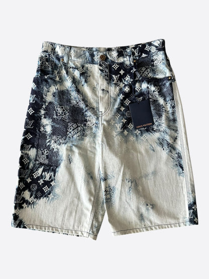 Louis Vuitton Blue Bleached Bandana Monogram Denim Shorts