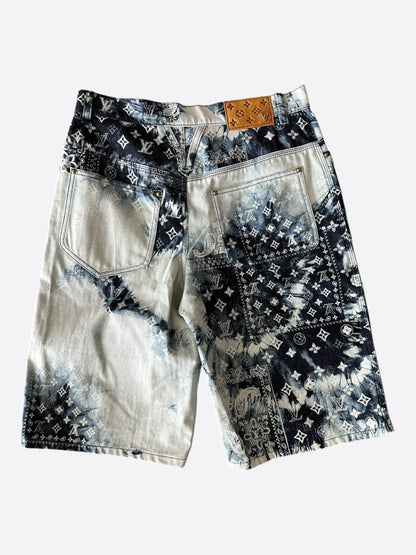 Louis Vuitton Blue Bleached Bandana Monogram Denim Shorts