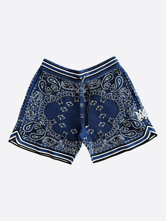 Amiri Blue & White Bandana Basketball MA Logo Shorts