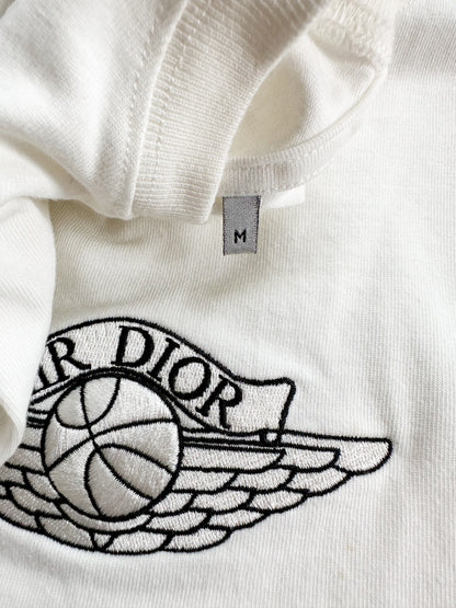 Dior Air Jordan White Embroidered Logo T-Shirt