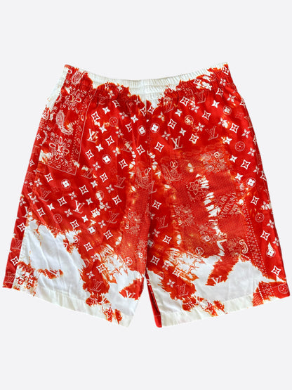 Louis Vuitton Red Bleached Bandana Monogram Swim Shorts