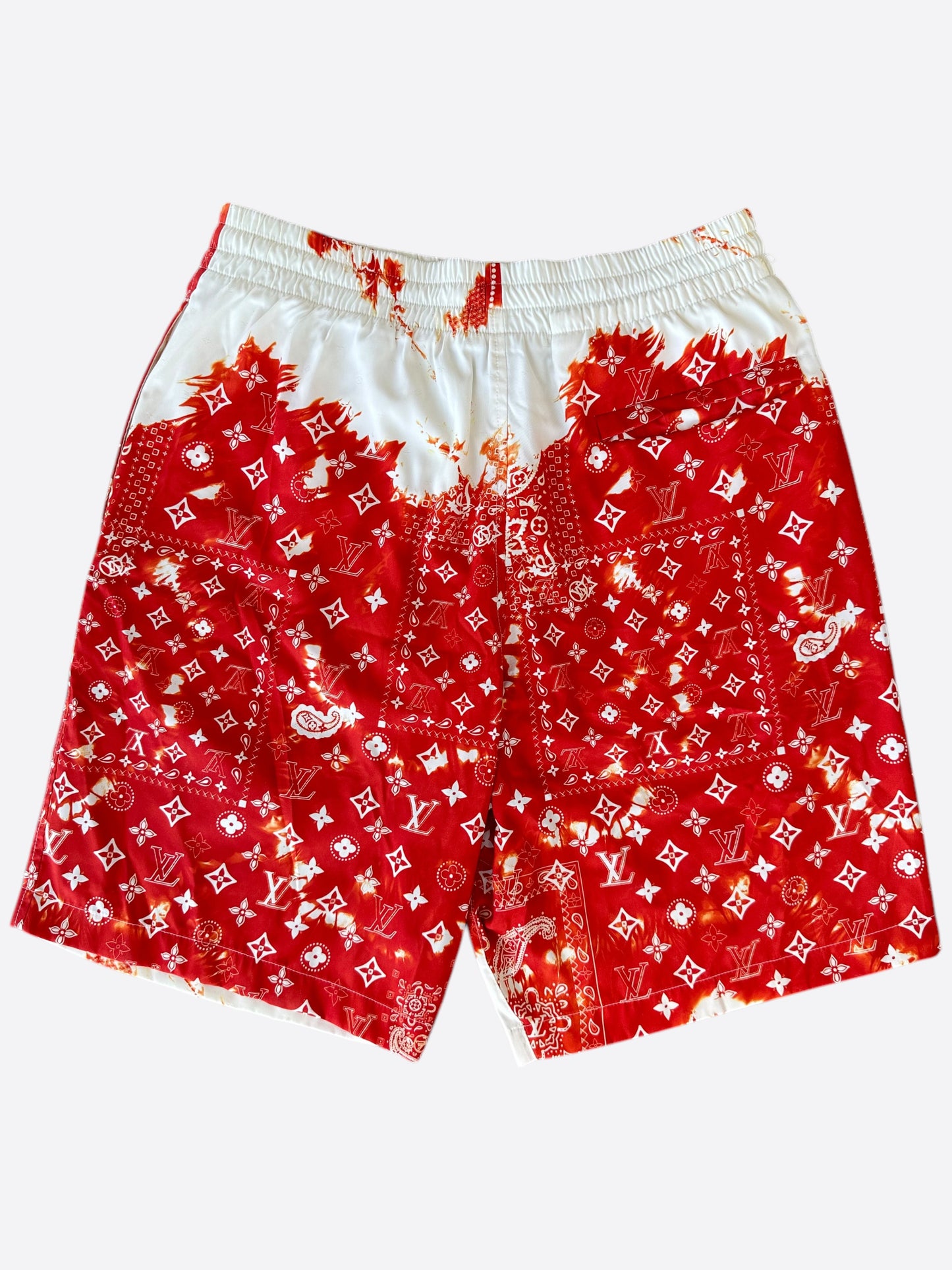 Louis Vuitton Red Bleached Bandana Monogram Swim Shorts