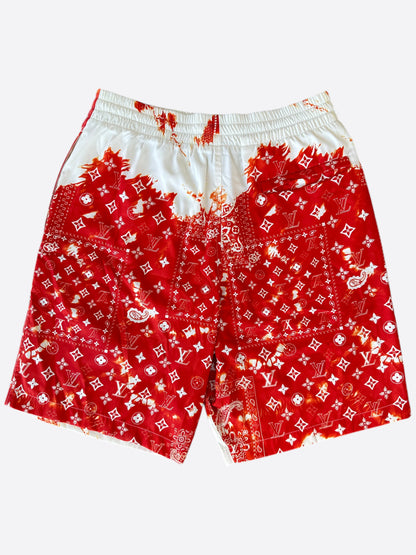 Louis Vuitton Red Bleached Bandana Monogram Swim Shorts