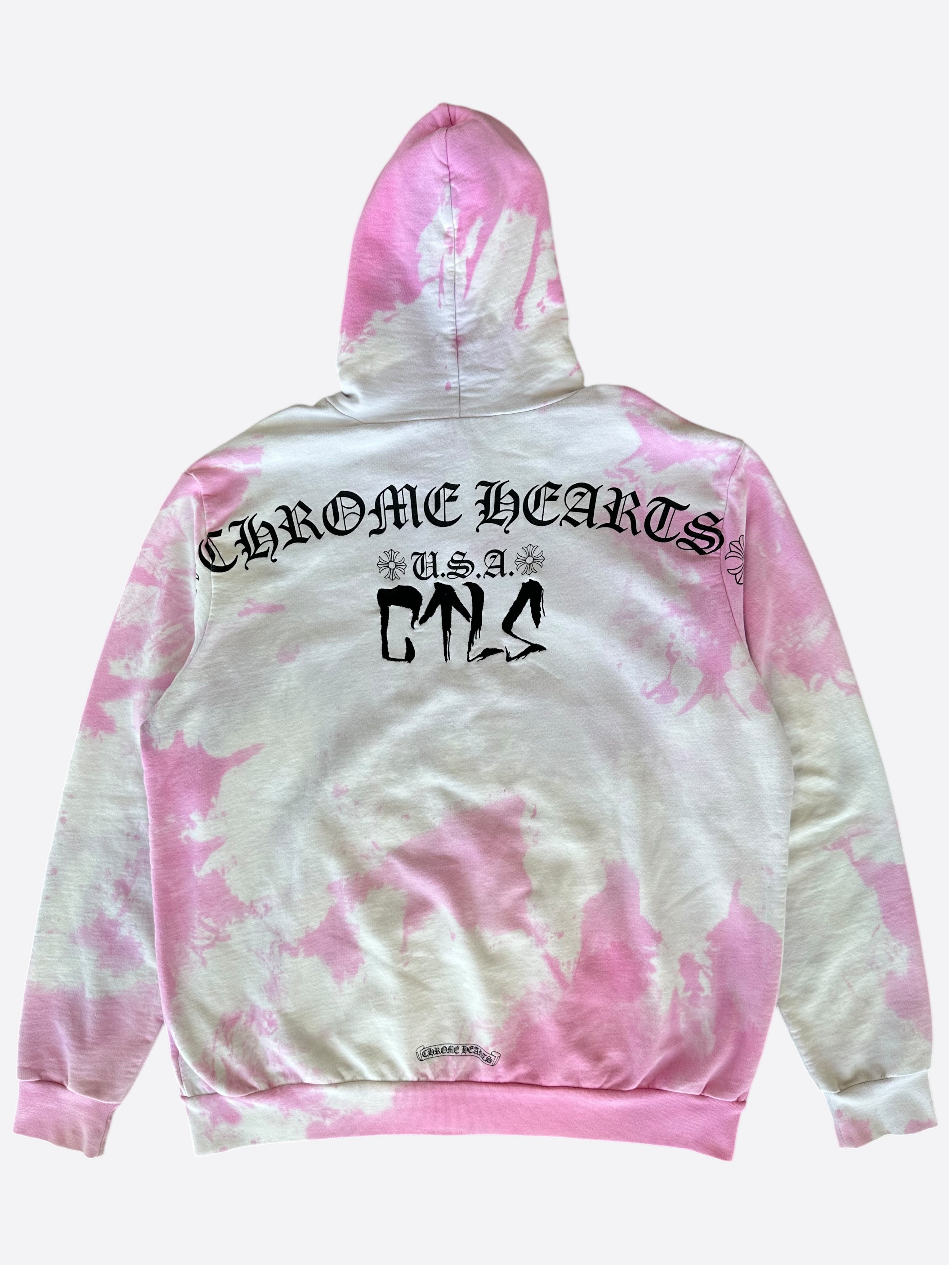 Chrome Hearts CVTVLIST Pink White Tie Dye Embroidered Zip Up Hoodie Savonches